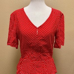 Elodie Red Polkadot Short Sleeve Blouse